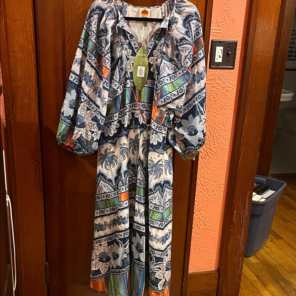 FARM Rio Organic Cotton Dress with Blue and White Patterns